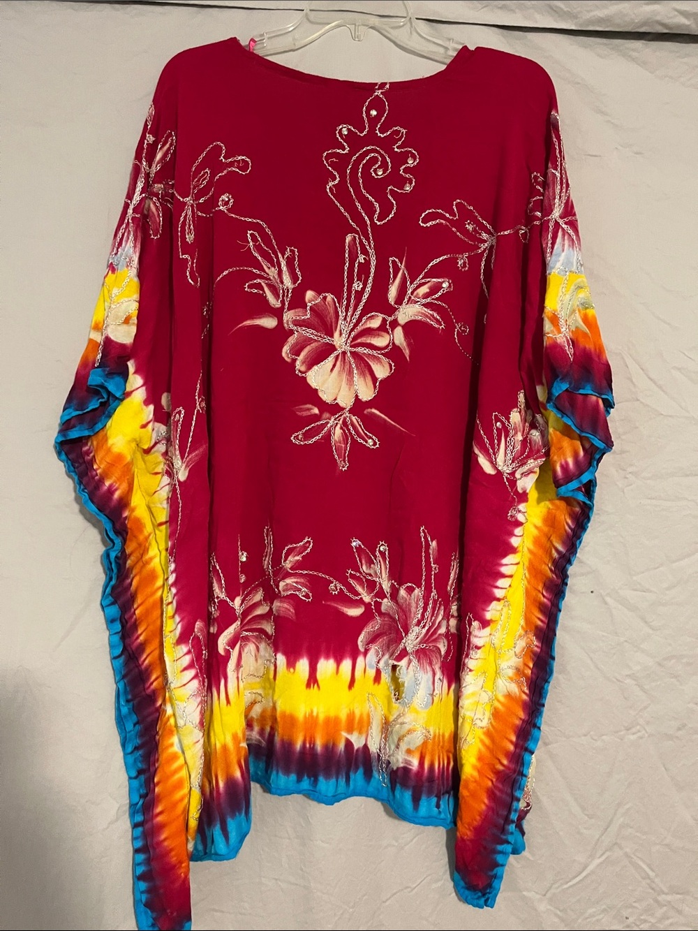 Vibrant Floral Tie-Dye Caftan - Magenta, Yellow & Teal - Picture 3 of 5
